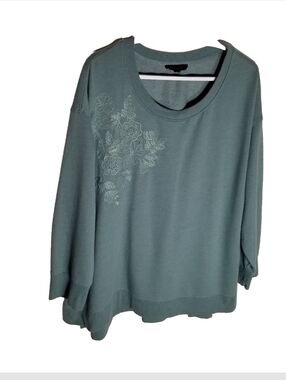 Jane + Delancey Sweatshirt Women's Size 3X Blue/Green Floral Embroidered Top
